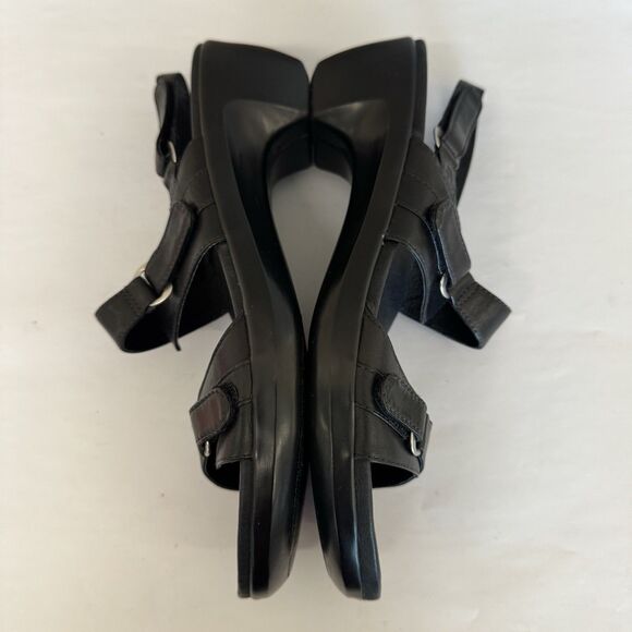 Aravon Black Leather Orthopedic Sandals Women 10 B Slingback Wide Strap Comfort - Picture 5 of 15